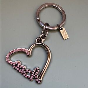 NWOT! Coach Silver Heart Keychain with Pink Jewels